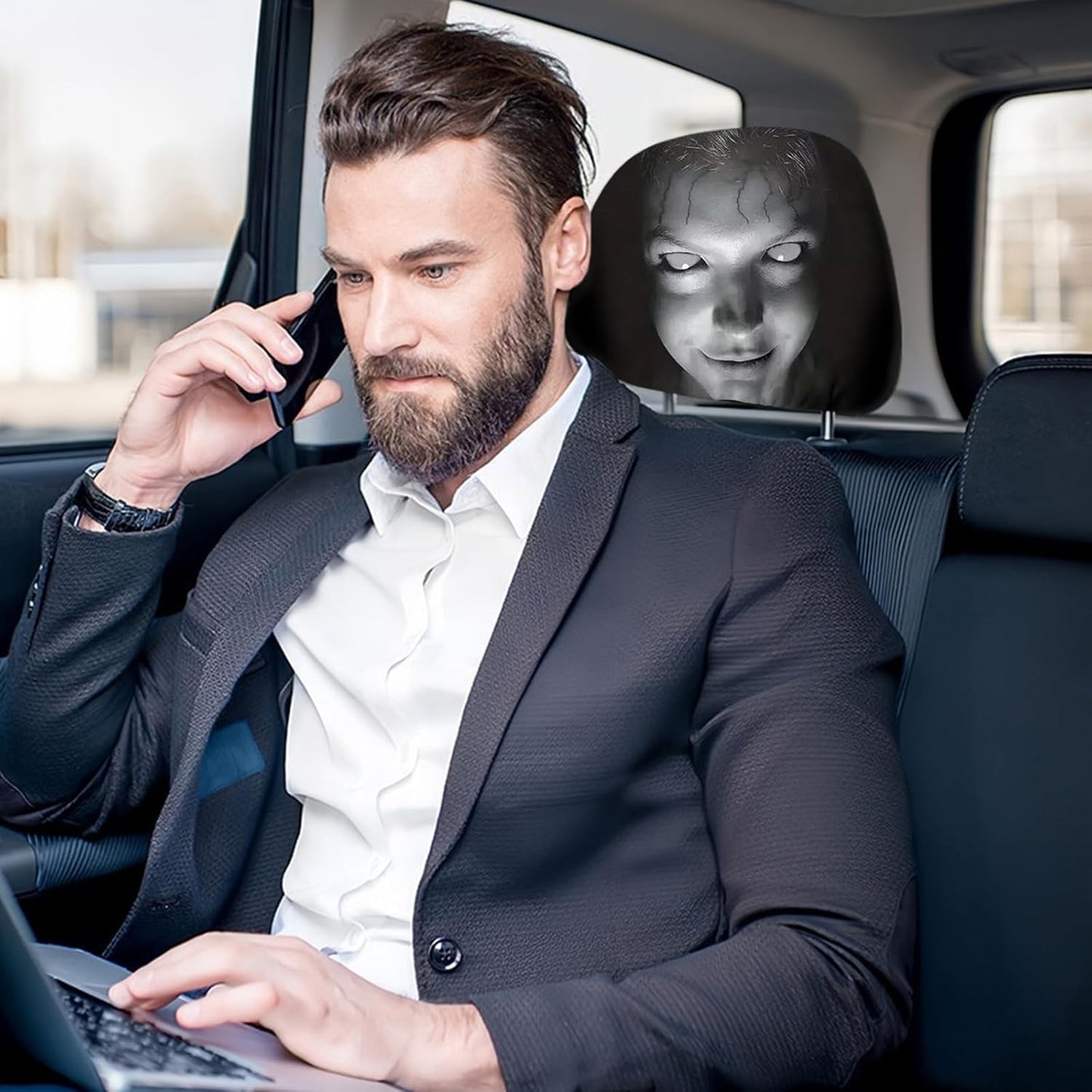 Horror Face Car Headrest Covers