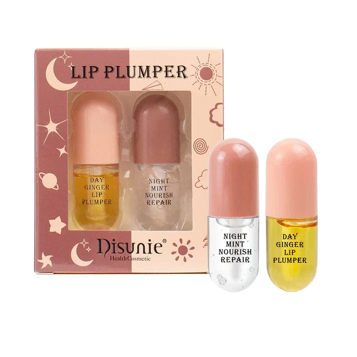 Lip Plumper Kit day and night treatment with ginger extract and vitamin E for fuller softer lips naturally
