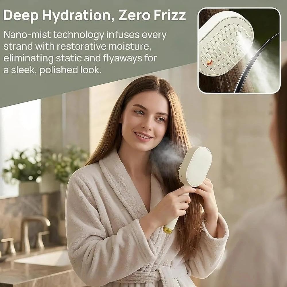 Rechargeable Hair Straightener Brush with Detangling Comb