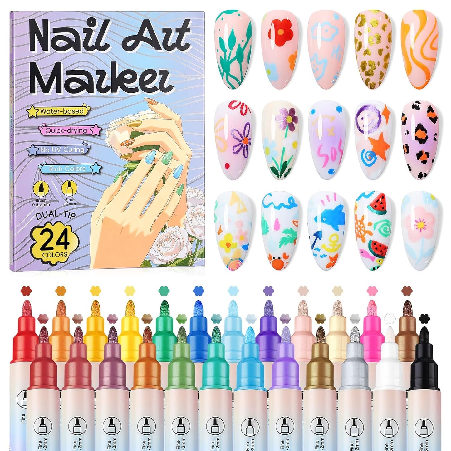 Dual-Tip Nail Art Pens Set