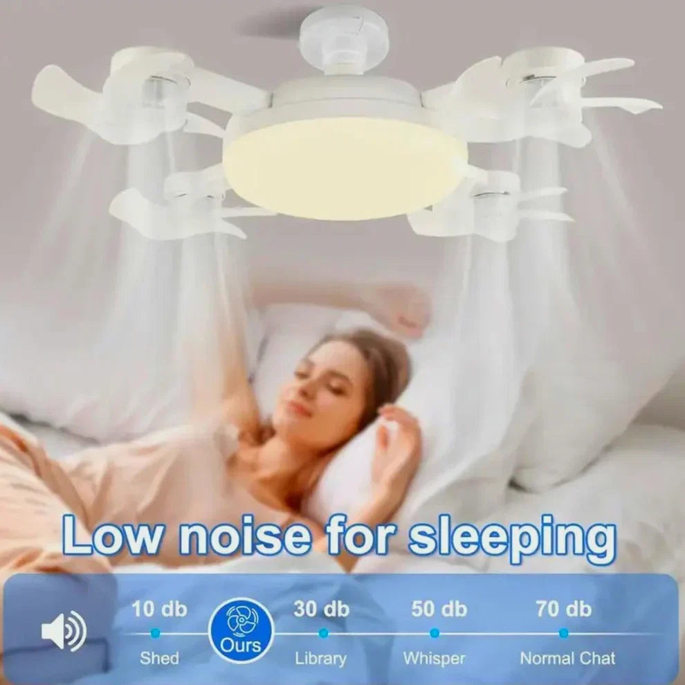 Socket Fan Light with Remote Control, E27 Screw-in, 3 Color Temperatures, 3 Wind Speeds, 4 Head