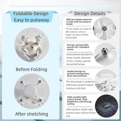 Socket Fan Light with Remote Control, E27 Screw-in, 3 Color Temperatures, 3 Wind Speeds, 4 Head