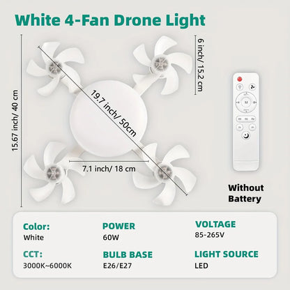 Socket Fan Light with Remote Control, E27 Screw-in, 3 Color Temperatures, 3 Wind Speeds, 4 Head