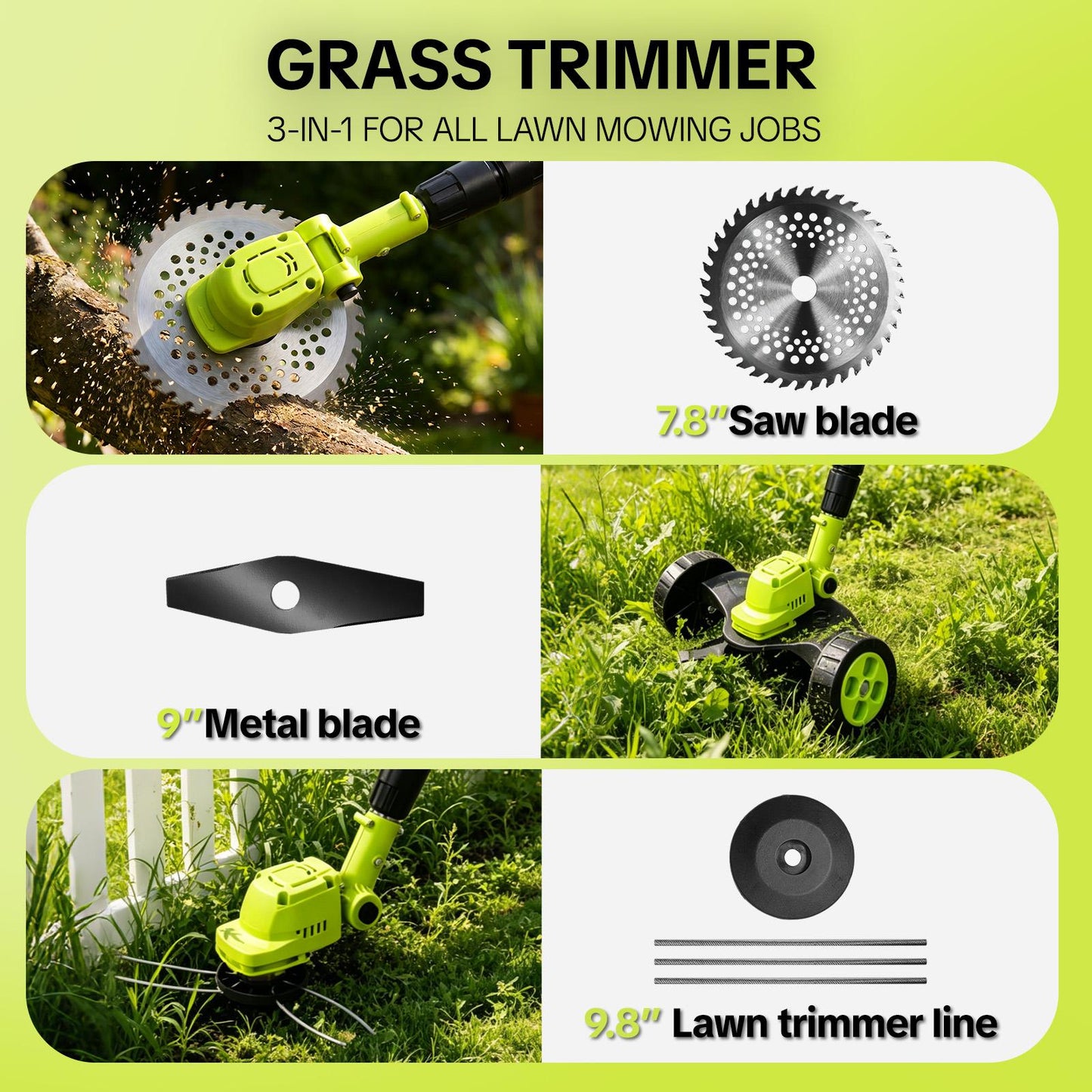 3-in-1 Cordless Weed Trimmer & Lawn Mower