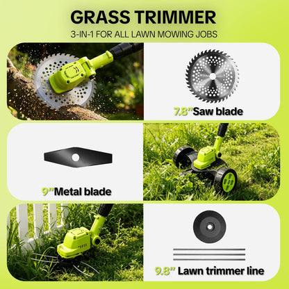 3-in-1 Cordless Weed Trimmer & Lawn Mower