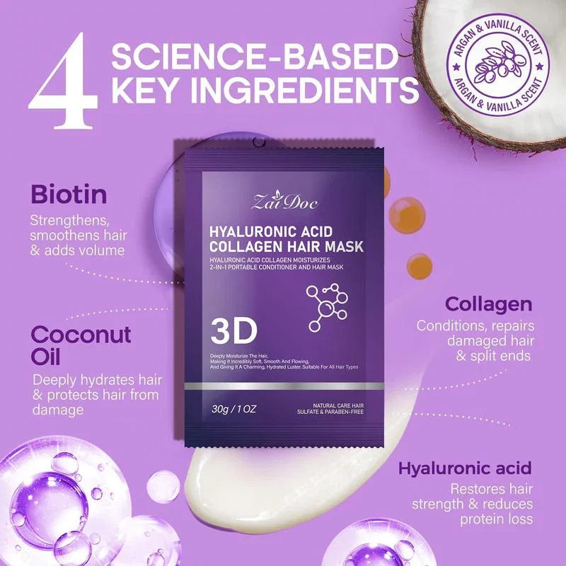 5 PCS-3D Hyaluronic Acid & Collagen Hair Mask 30g