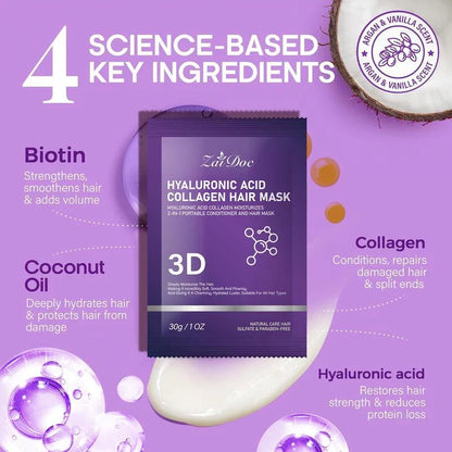 5 PCS-3D Hyaluronic Acid & Collagen Hair Mask 30g